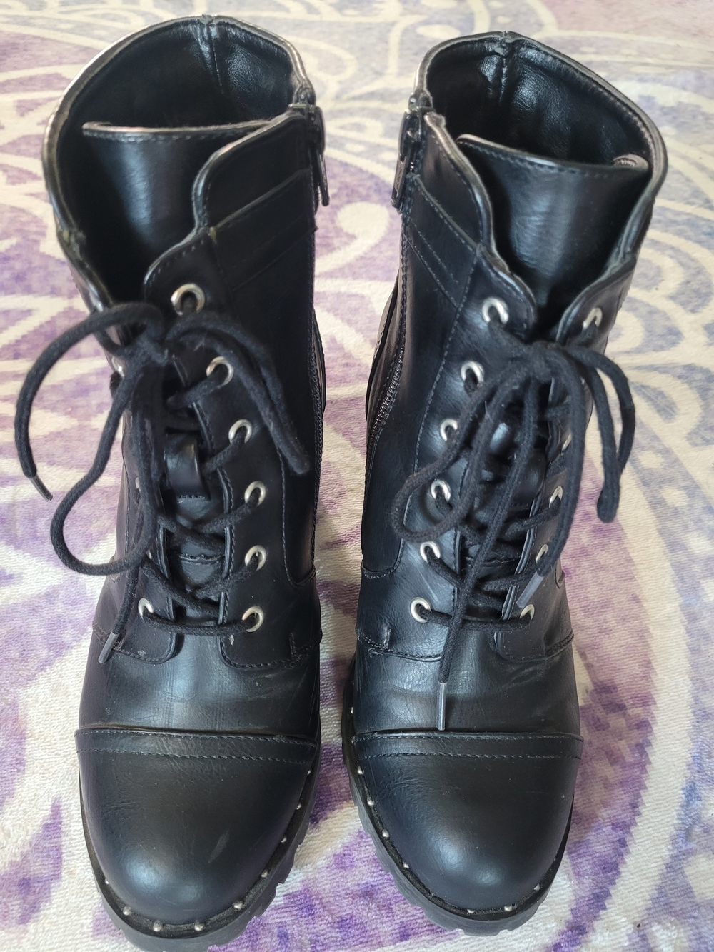 Diba Black Lace-Up Ankle Boots with Buckle & Stud Trim - Picture 3 of 6